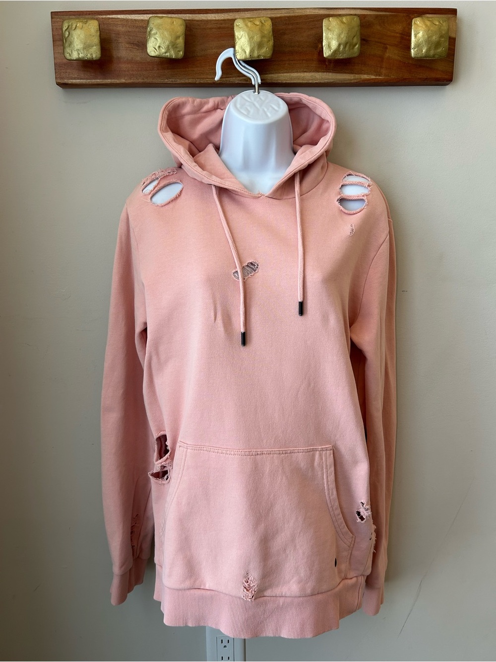 Blush Pink Distressed Hoodie Grunge Y2K Emo Alt Streetwear Small
